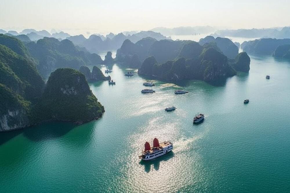 Vịnh Hạ Long nổi tiếng với tổ hợp của rất nhiều hòn đảo, núi đá, hồ nước, hang động.